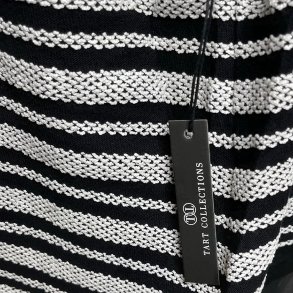 NWT Tart 4X black/white stripe faux leather trim layered look hi-low sweater top